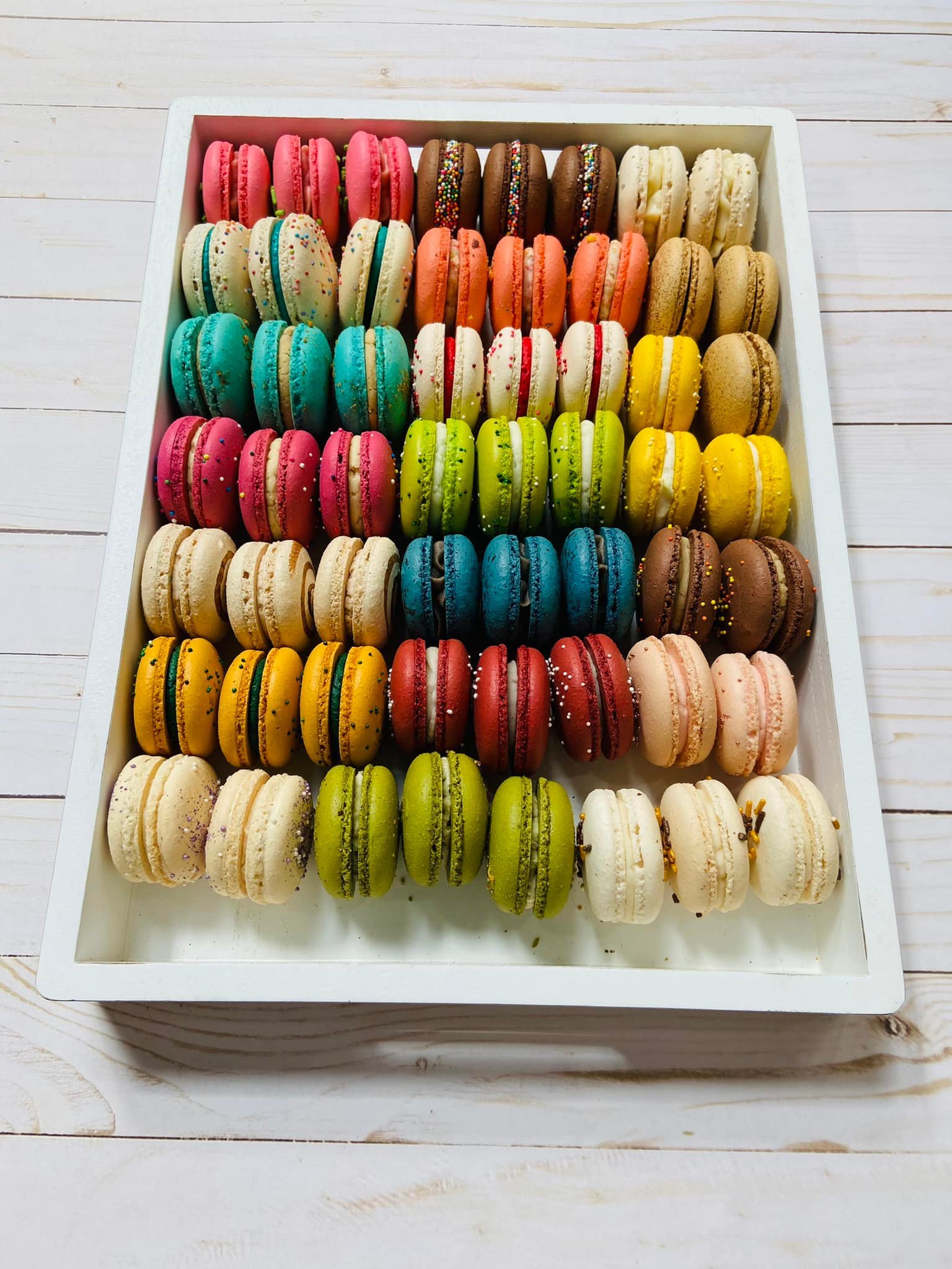 A box of assorted macarons